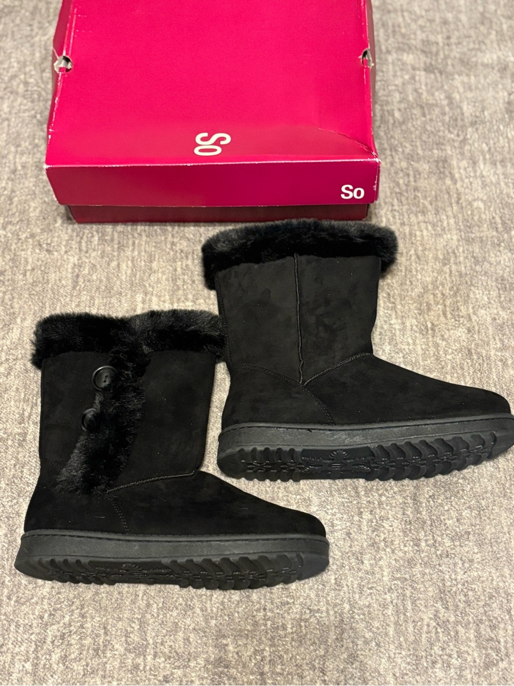 SO Abigail Women's Faux-Fur Winter Boots Black Size 11M New